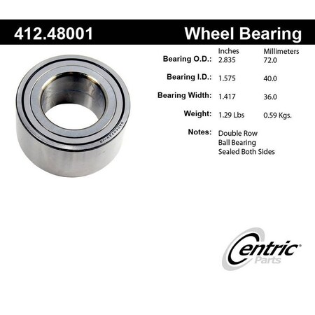 Centric Parts Standard Double Row Wheel Bearing, 412.48001E 412.48001E